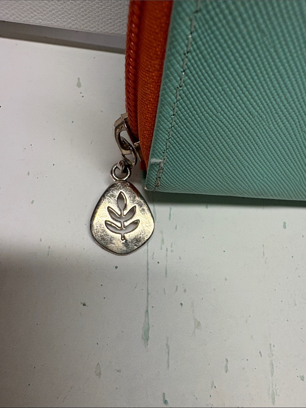 Two-Tone Mint and Coral Zip Wallet by - Picture 9 of 13